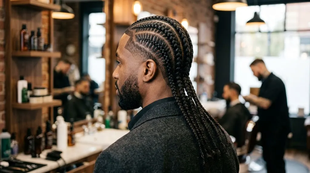 Temple Fade With Long Cornrows
